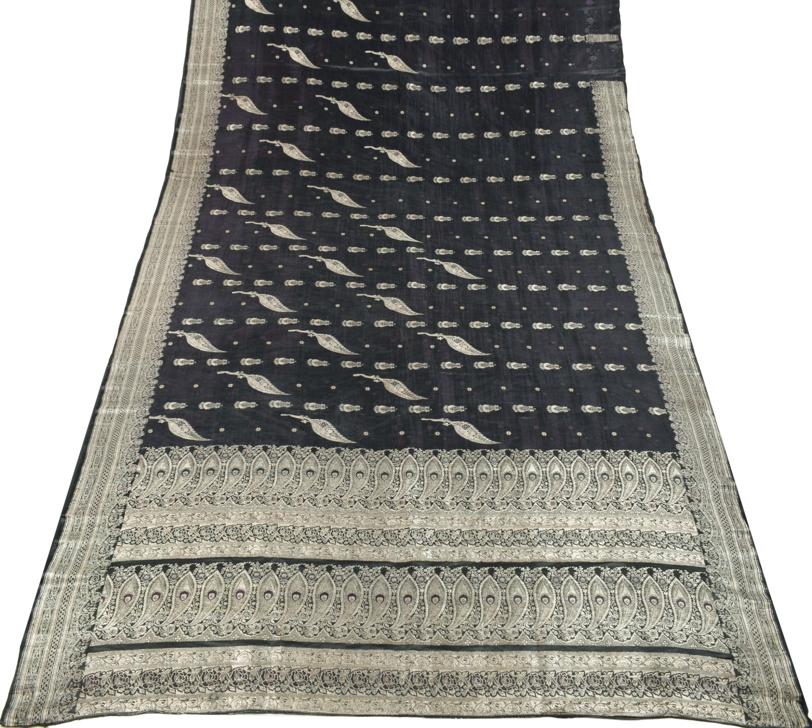 Sushila Vintage Heavy Saree Pure Satin Silk Banarasi Brocade Woven Sari Fabric