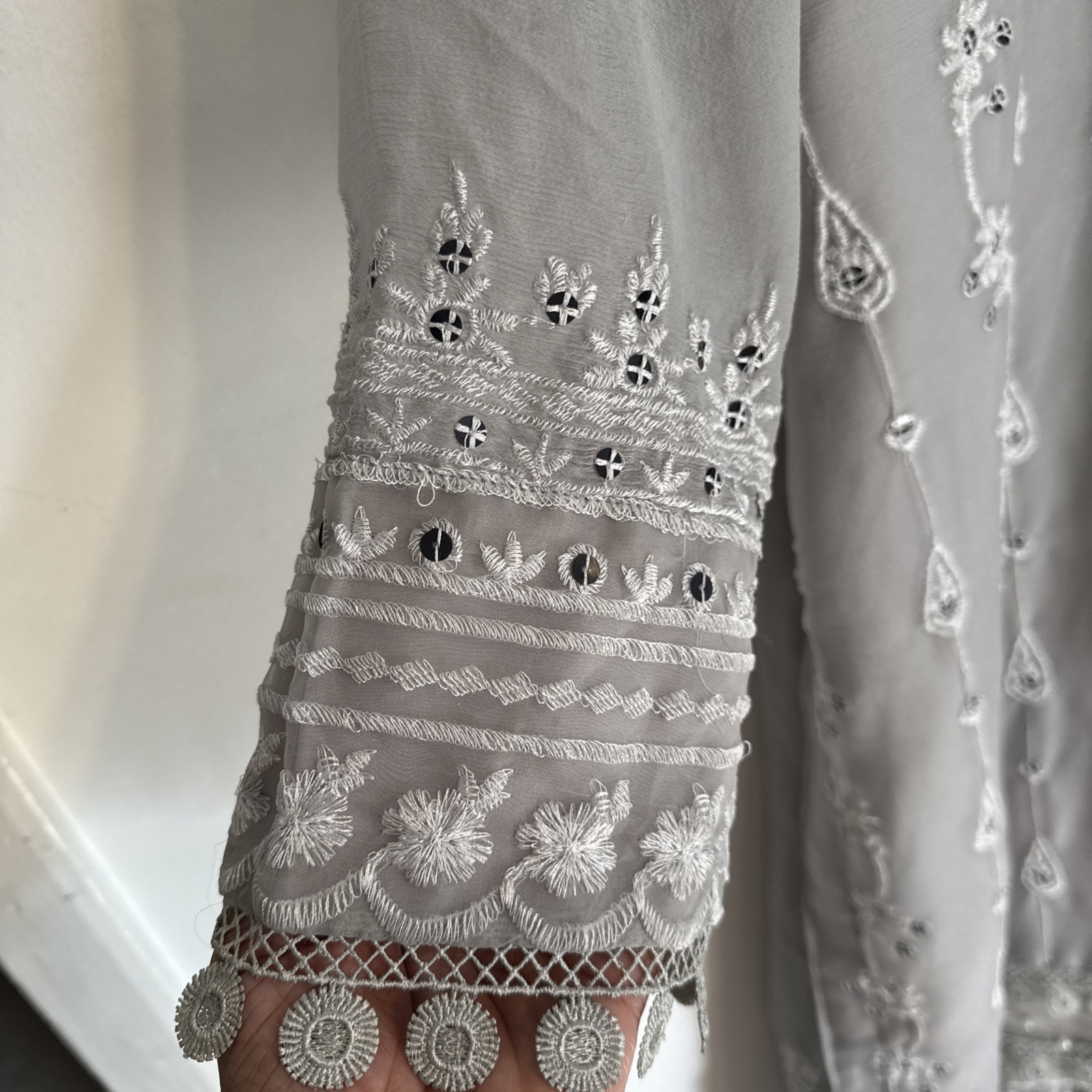 Pakistani Gray Embroidered Pearl Shalwar Kameez Suit Wedding Eid Ethnic Ramzan