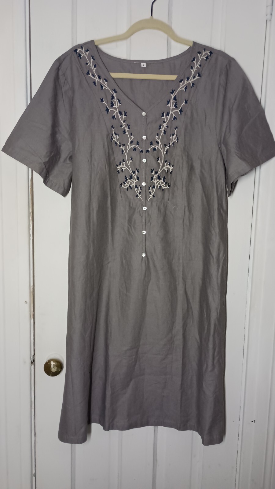 Embroidered Kurta Large Shift Floral Tunic Shirt Dress Linen Blend C8