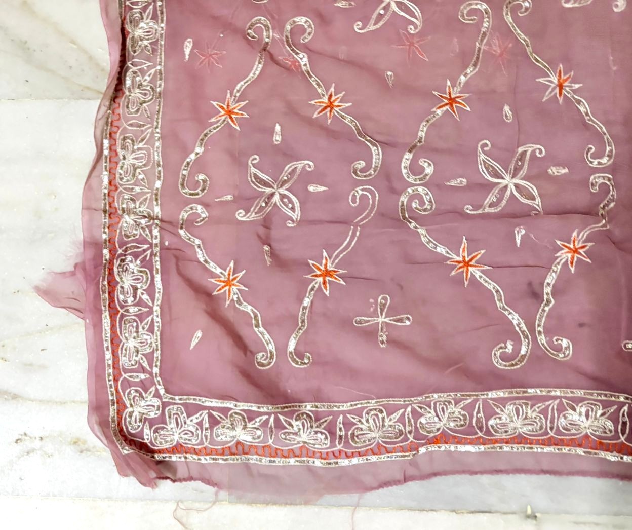Pink Embroidered Gota Traditional Saree Georgette Recycled Fabric Vintage Dress