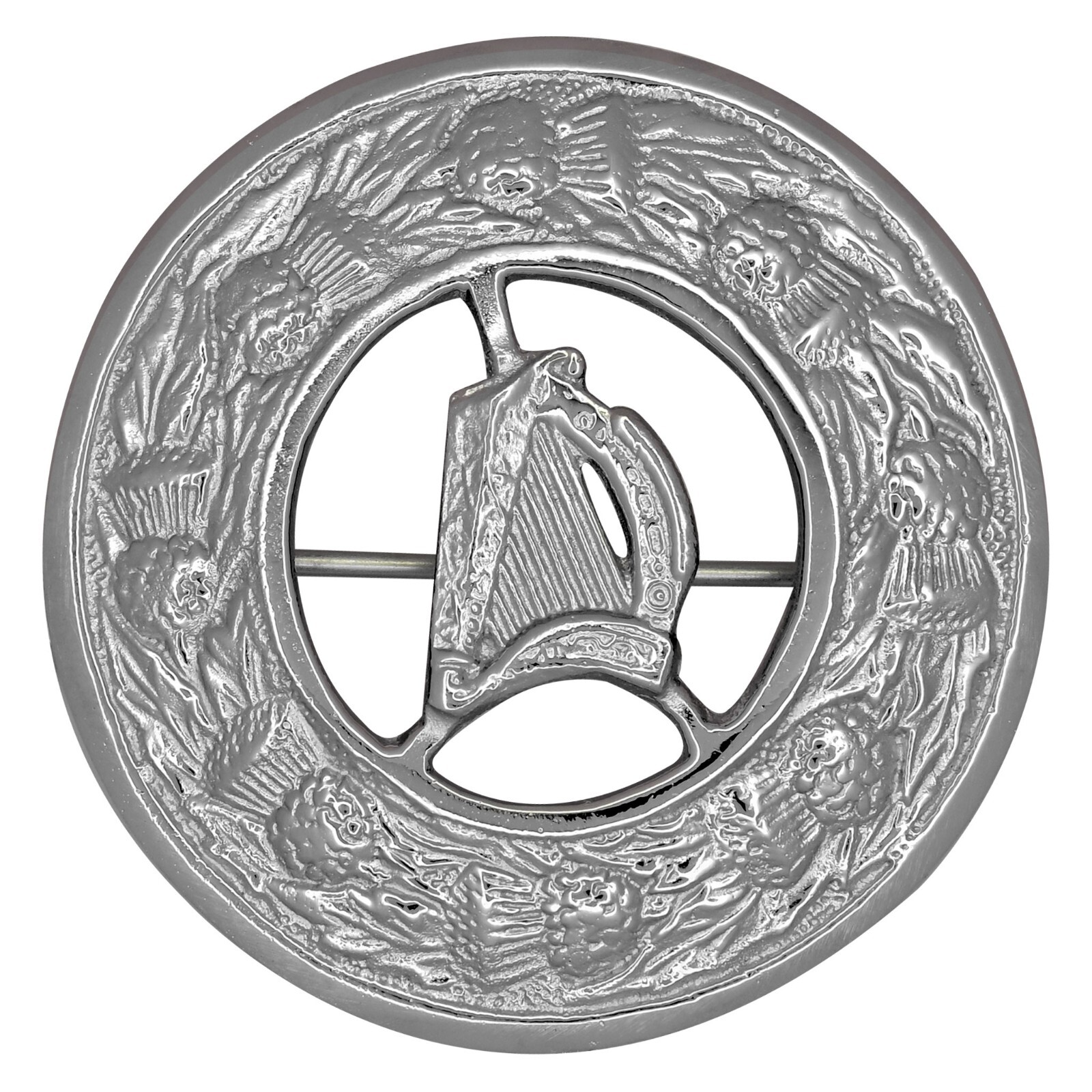 Traditional Men Irish Harp Fly Plaid Brooch Silver Scottish Sash Brooch Wedding