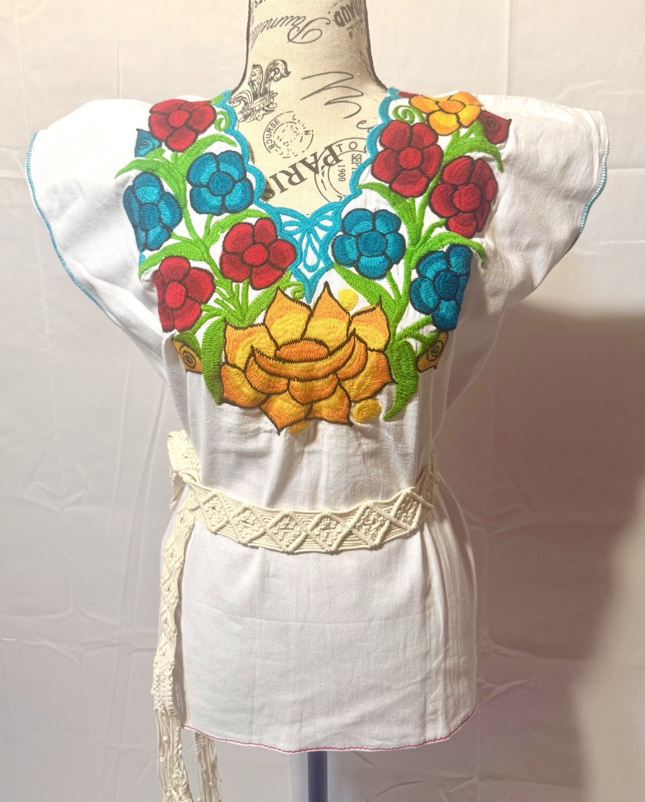 Handmade Women’s Mexican Huipil Tunic Top, Woven Cotton, Multi-Color, One Size