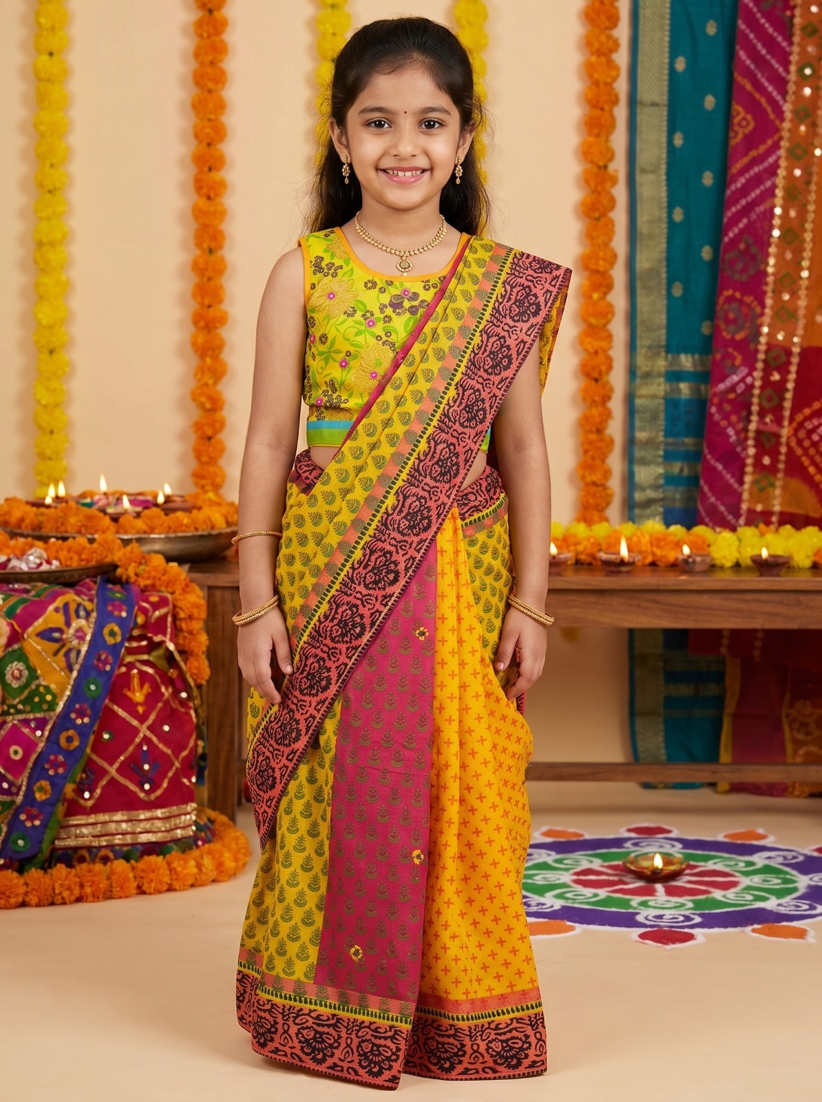 Girl Aarong handmade printed cotton soft saree and blouse size 30 ( 3-6years)