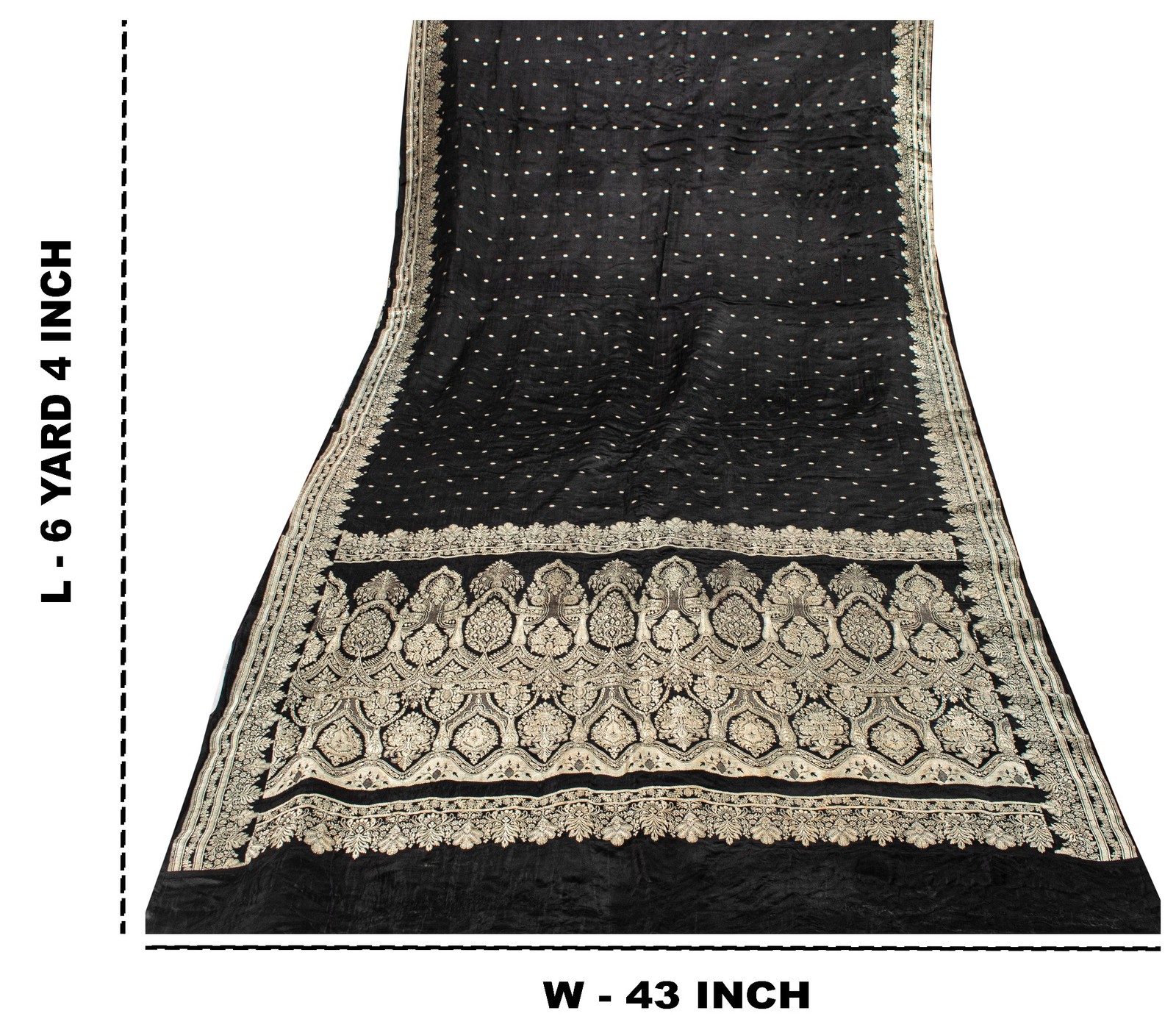 Sanskriti Vintage Black Pure Satin Saree Banarasi Brocade Zari Hand-Woven 6+Y