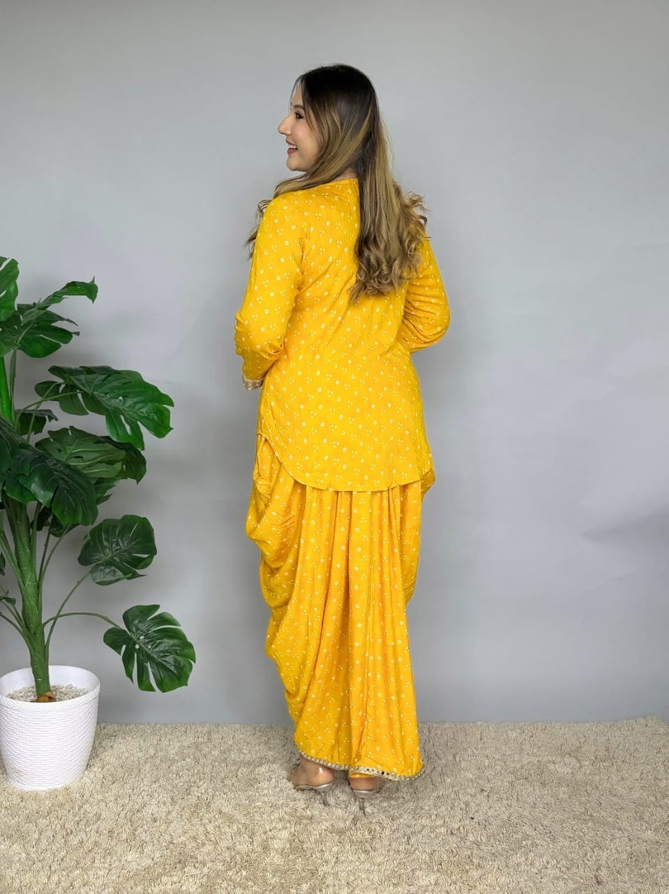 Bandhani Printed Women Kurti Cord Set Indian Party Wear Dhoti Pant Kurta Set