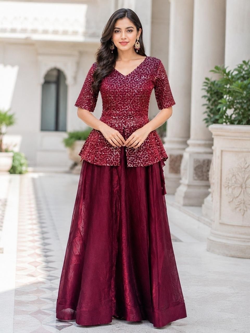 Women’s Fendy Satin Lehenga Choli Embroidered Sequins Wedding Party Wear
