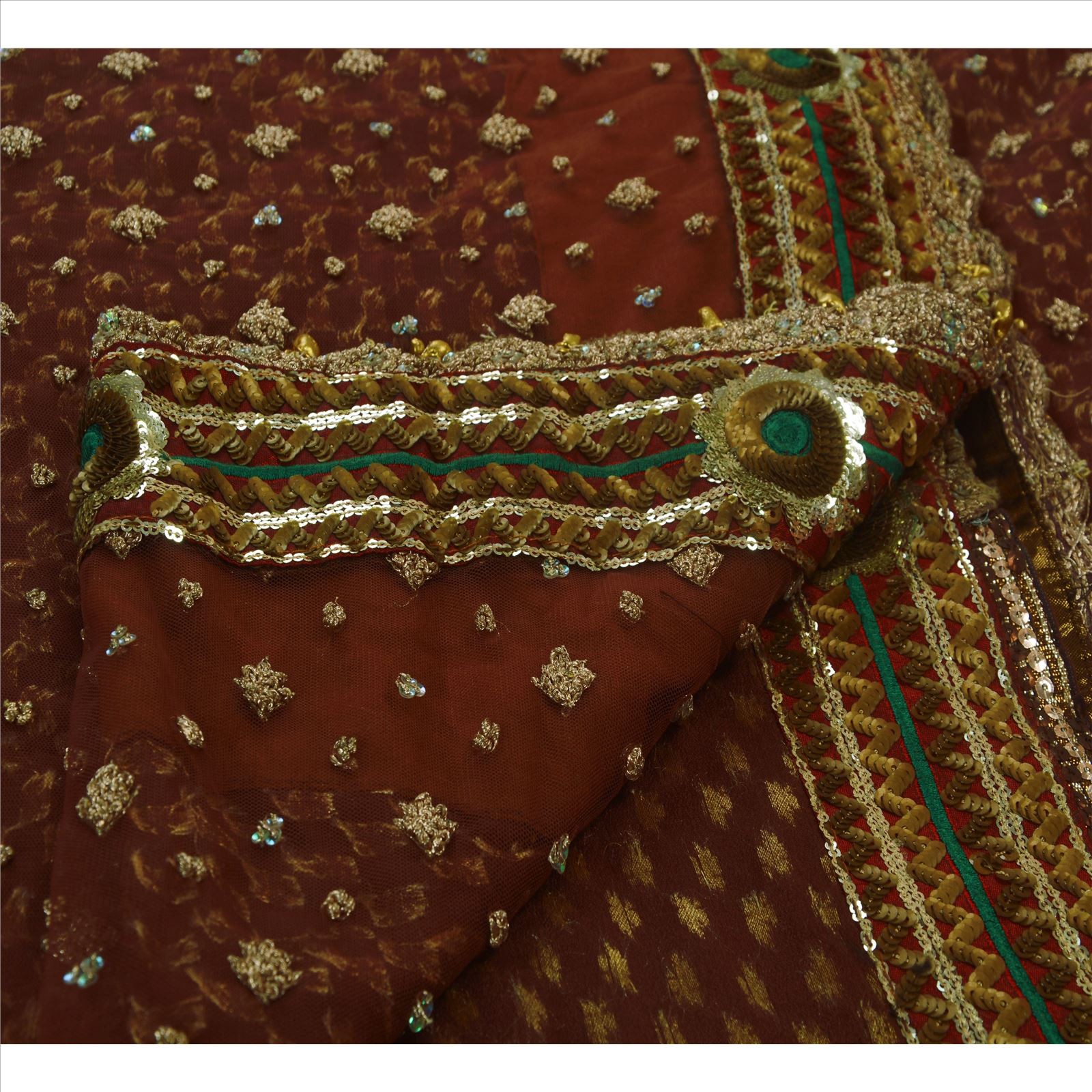 Sanskriti Vintage Brown Saree Net Mesh Hand Embroidery Woven Fabric Cultural Sar