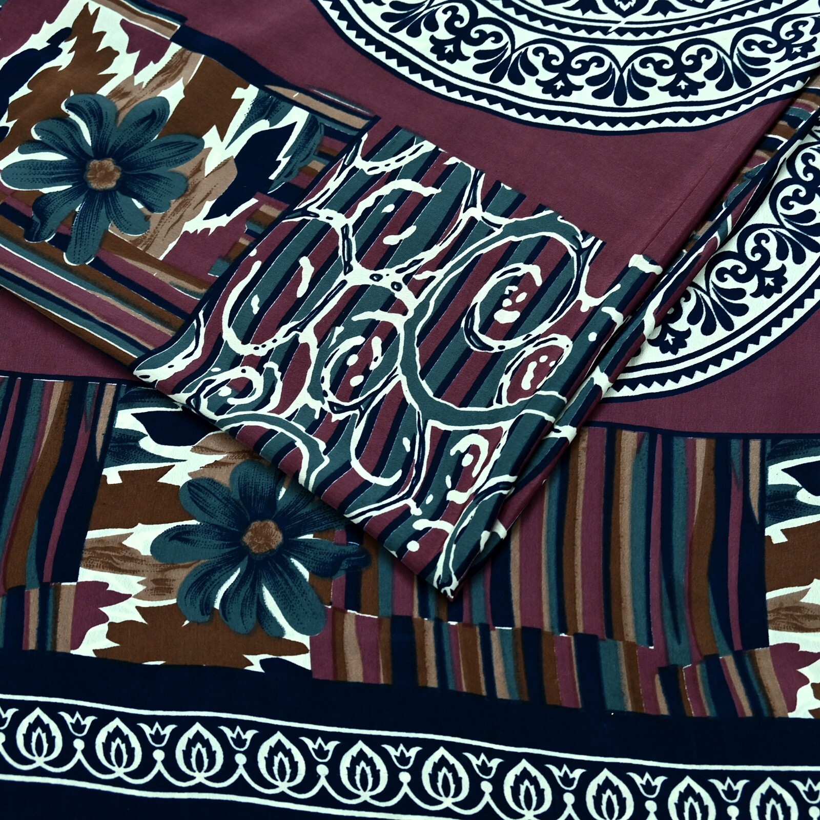 Vintage Sari Pink & Blue Moss Crepe Printed Sarees Craft Fabric 5yd Sewing Soft