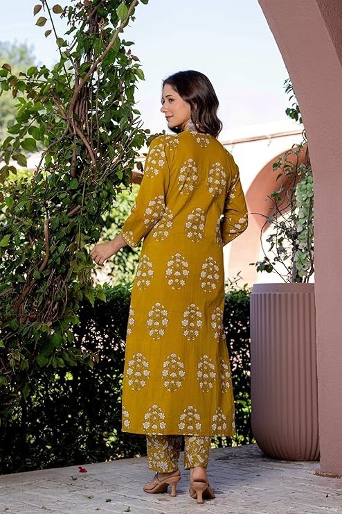 Women’s Pure Cotton Printed Straight Kurta Set with Palazzo Pants & Dupatta
