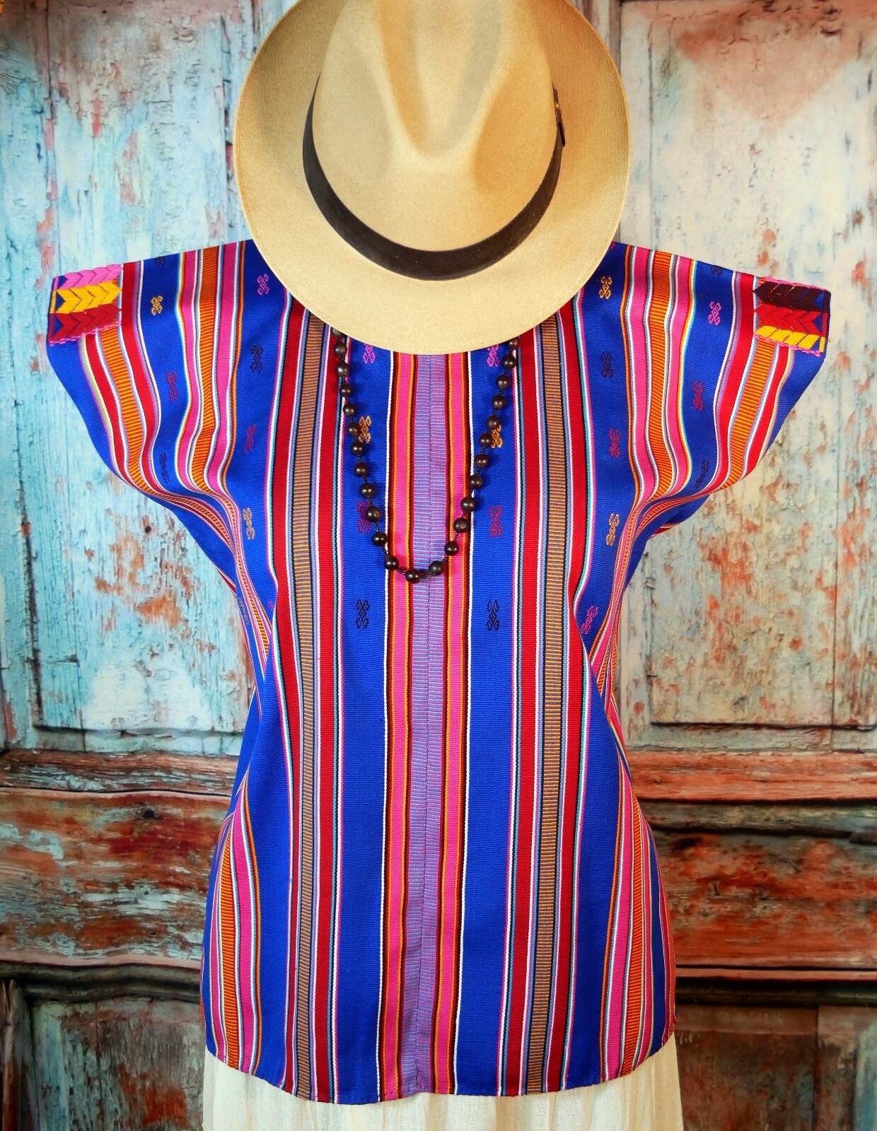 M/L Huipil Tunic Hand Woven Back Strap Loom Maya Chiapas Pantelho Mexico Boho