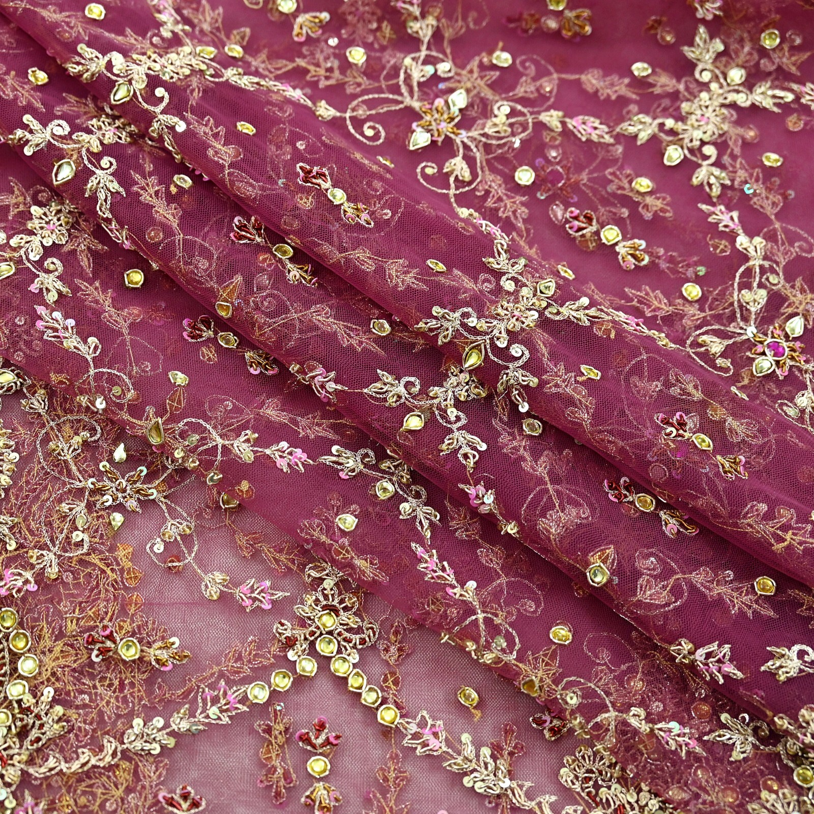 Vintage Heavy Purple Dupatta Net Mesh Long Stole Hand Embroidered Scarf Zardozi