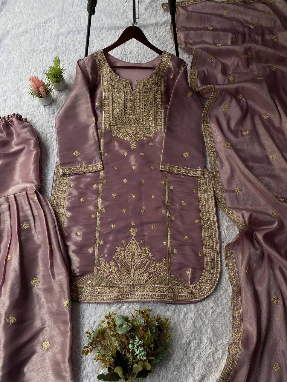 Presenting Designer Silk Kurta Palazzo With Dupatta For Wedding Wear