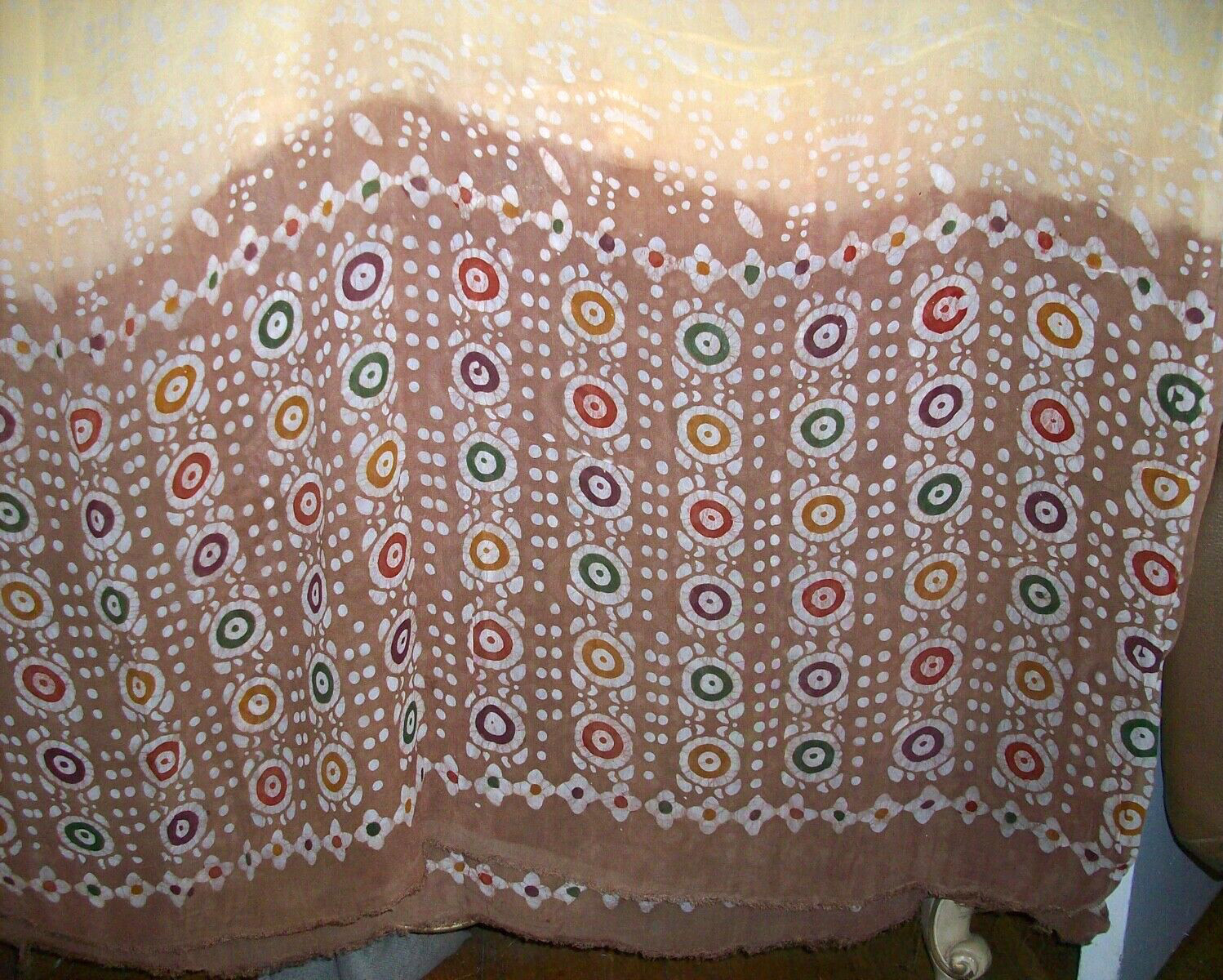Vintage Sheer Tie Dye Rayon Crepe Border Print Fabric Sari Saree Parthas NWT