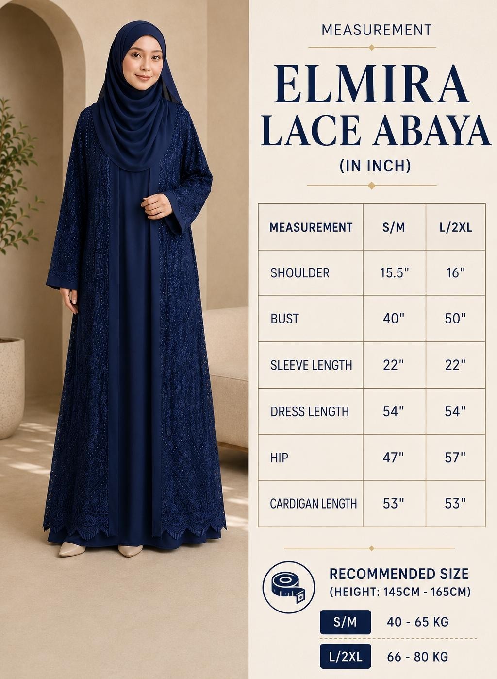 Exclusive Blue Colour Muslim Women Prayer Lace Abaya with Inner Jubah (2 in 1)
