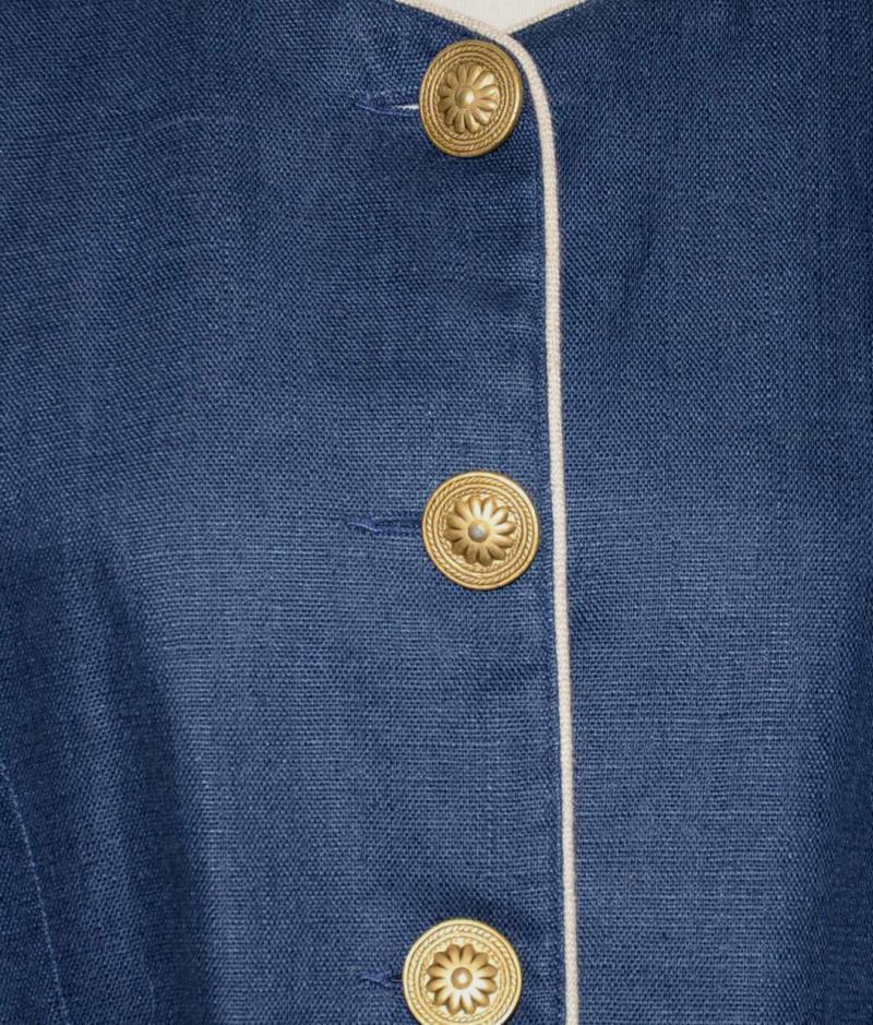 BLUE ~ LINEN German Women Designer Short SUMMER Fitted Dress Skirt JACKET / 12 M