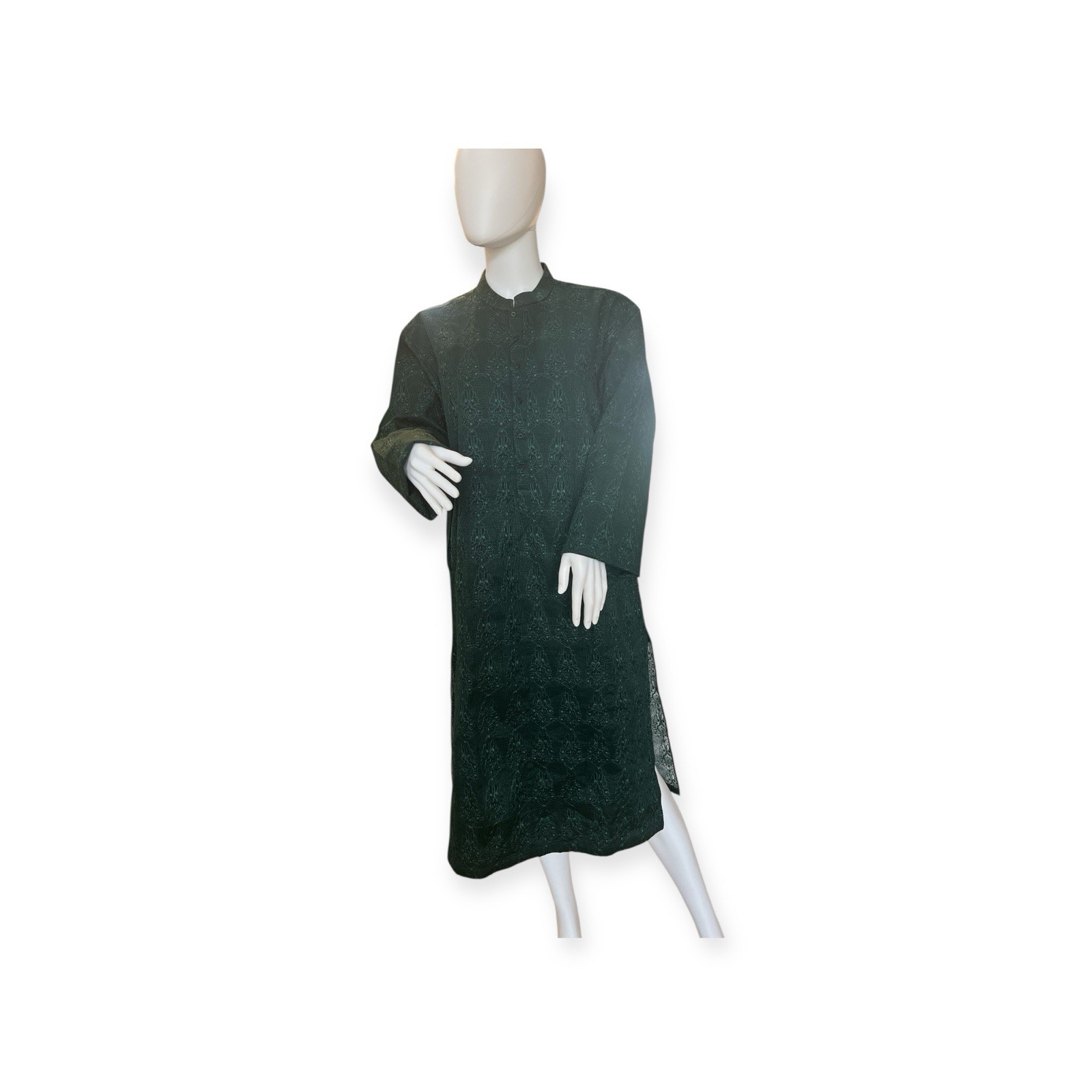 Qalandar Mens Embroidered Kurta Olive Green Size L