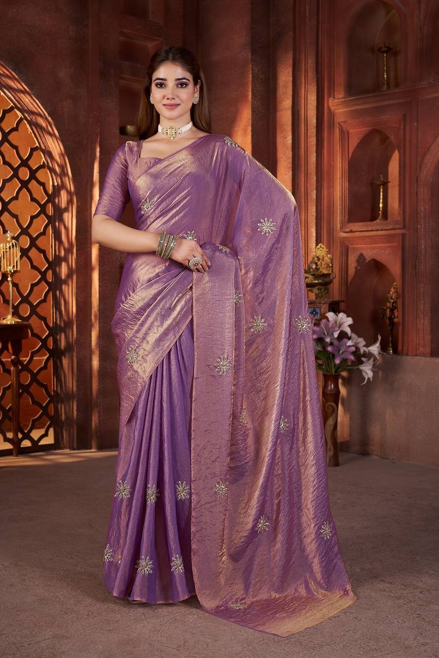 Women Fendy Satin Silk Saree Designer Bollywood Style Ethnic Wedding Festive
