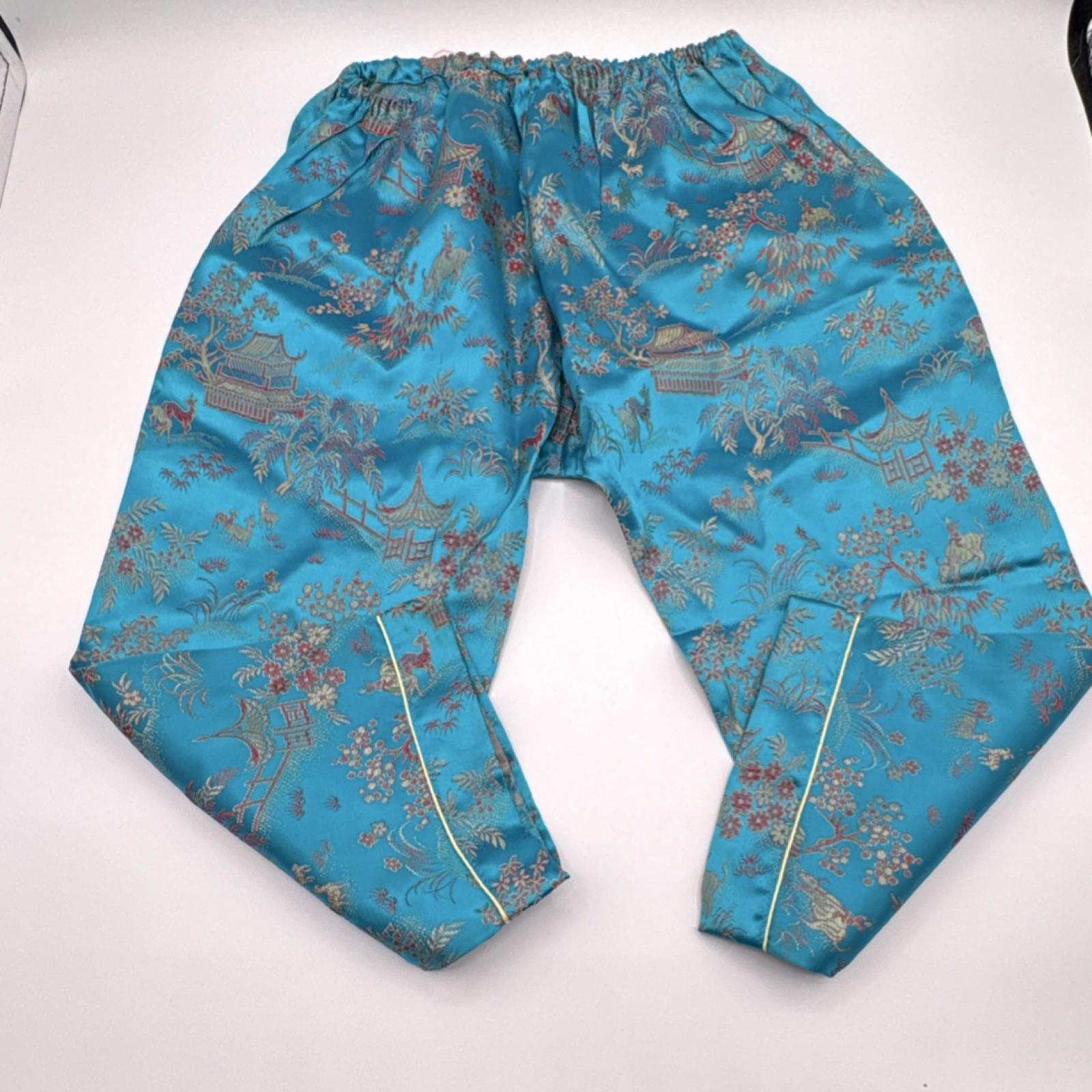 Peony Brand Girls Blue Satin Cheong-sam Traditional Chinese Outfit Set Size 6
