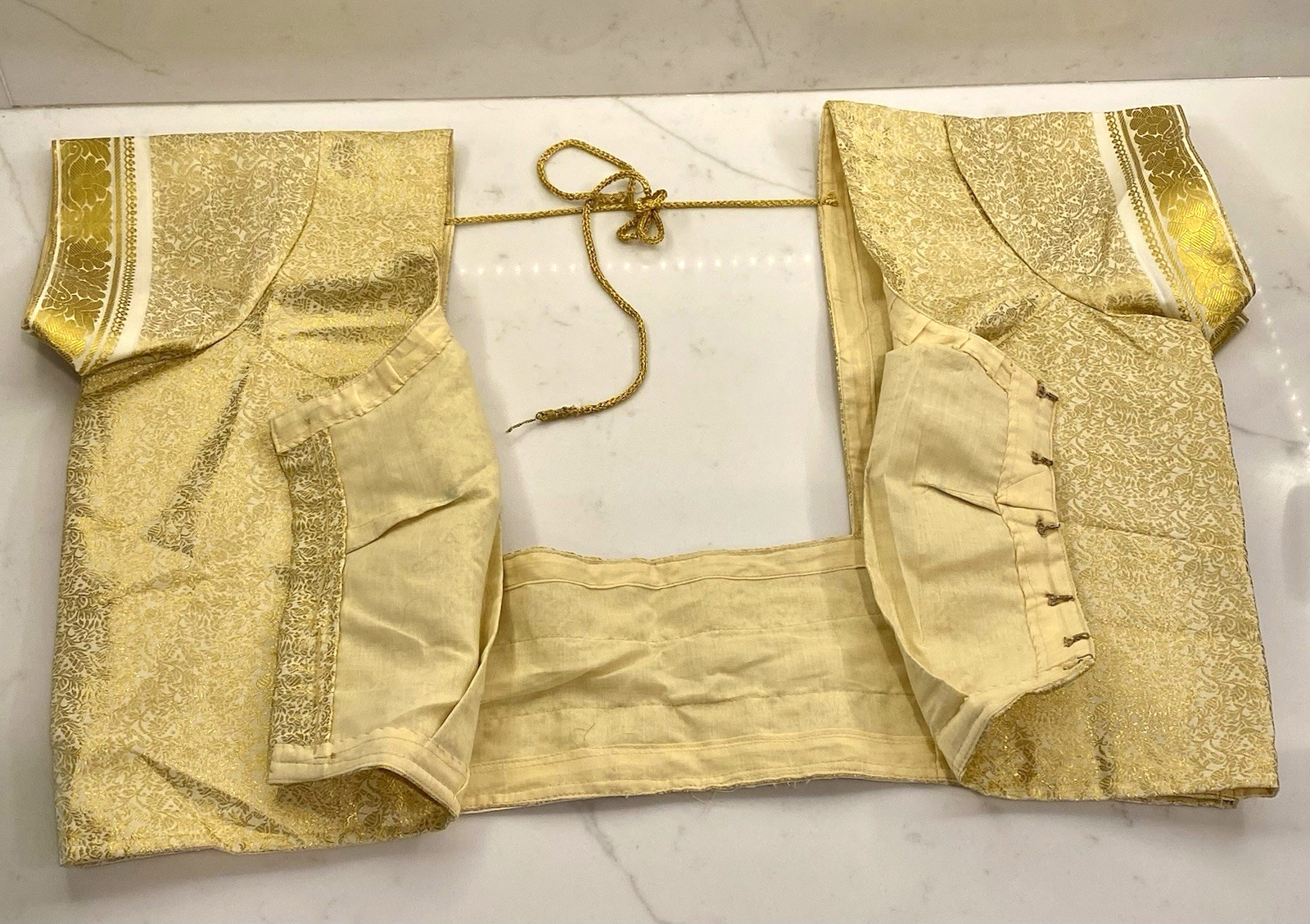 CROP TOP INDIAN LUXURY DESIGN GOLD JACQUARD BROCADE BANARASI SAREE XL