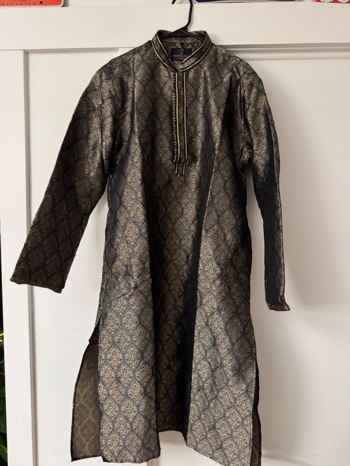 Indian Wedding Mens Dark Green Jacquard Silk Kurta Pyjama, size 40, with pants!