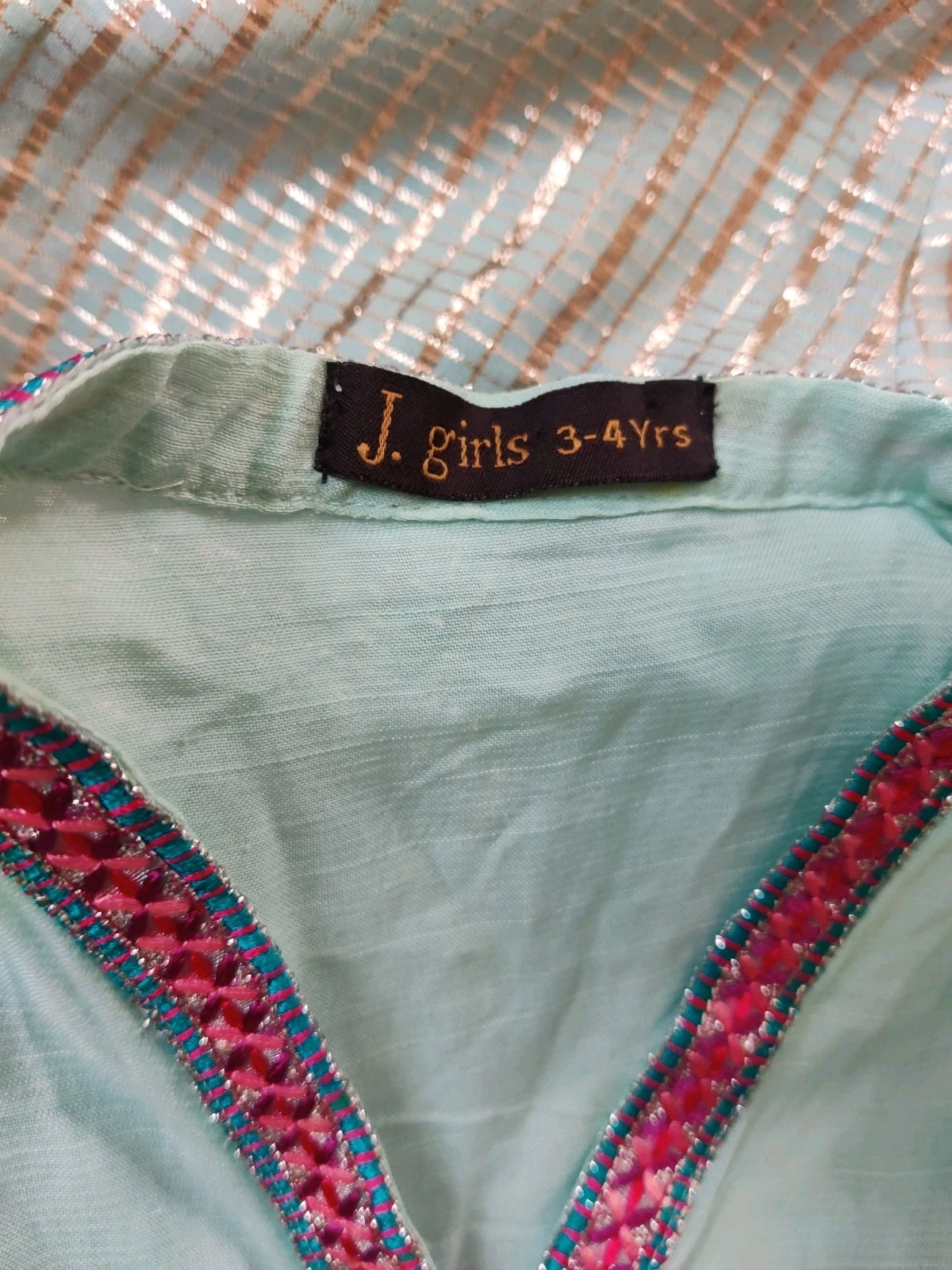 J. Pakistani chiffon gharara Aqua Blue Pink Girls 3-4 Years