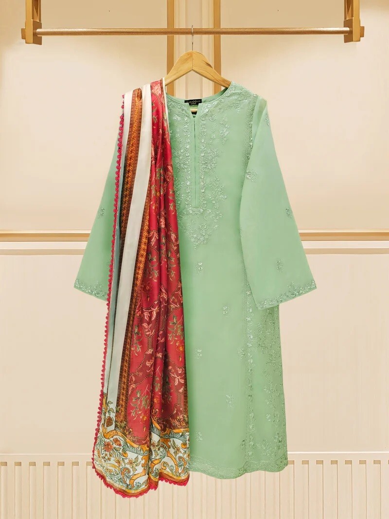 Agha Noor 3 Piece – Embroidered Swiss Voile Suit S109171 – MEDIUM / Pista Green