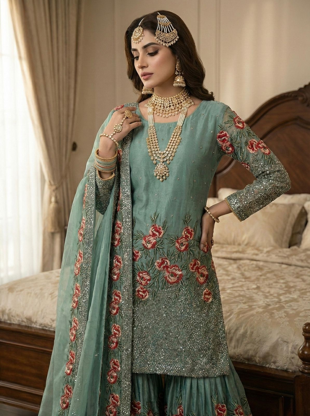 Pure Fandy Silk Pakistani Salwar Kameez Indian Party Wear Sharara Suit Eid Dress