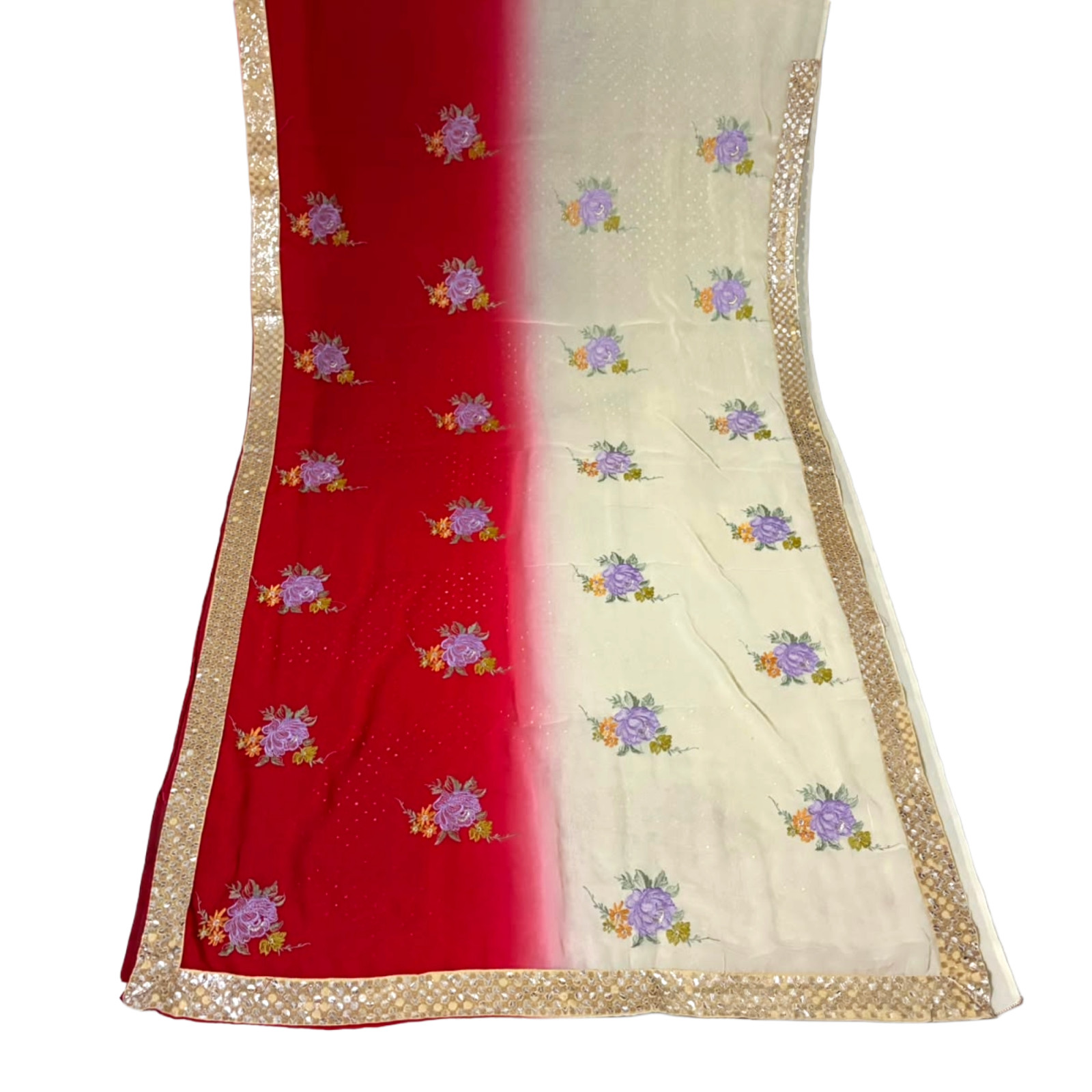 Indian Vintage Embroidered Saree Women Wrap Used Georgette Craft Fabric Red Sari