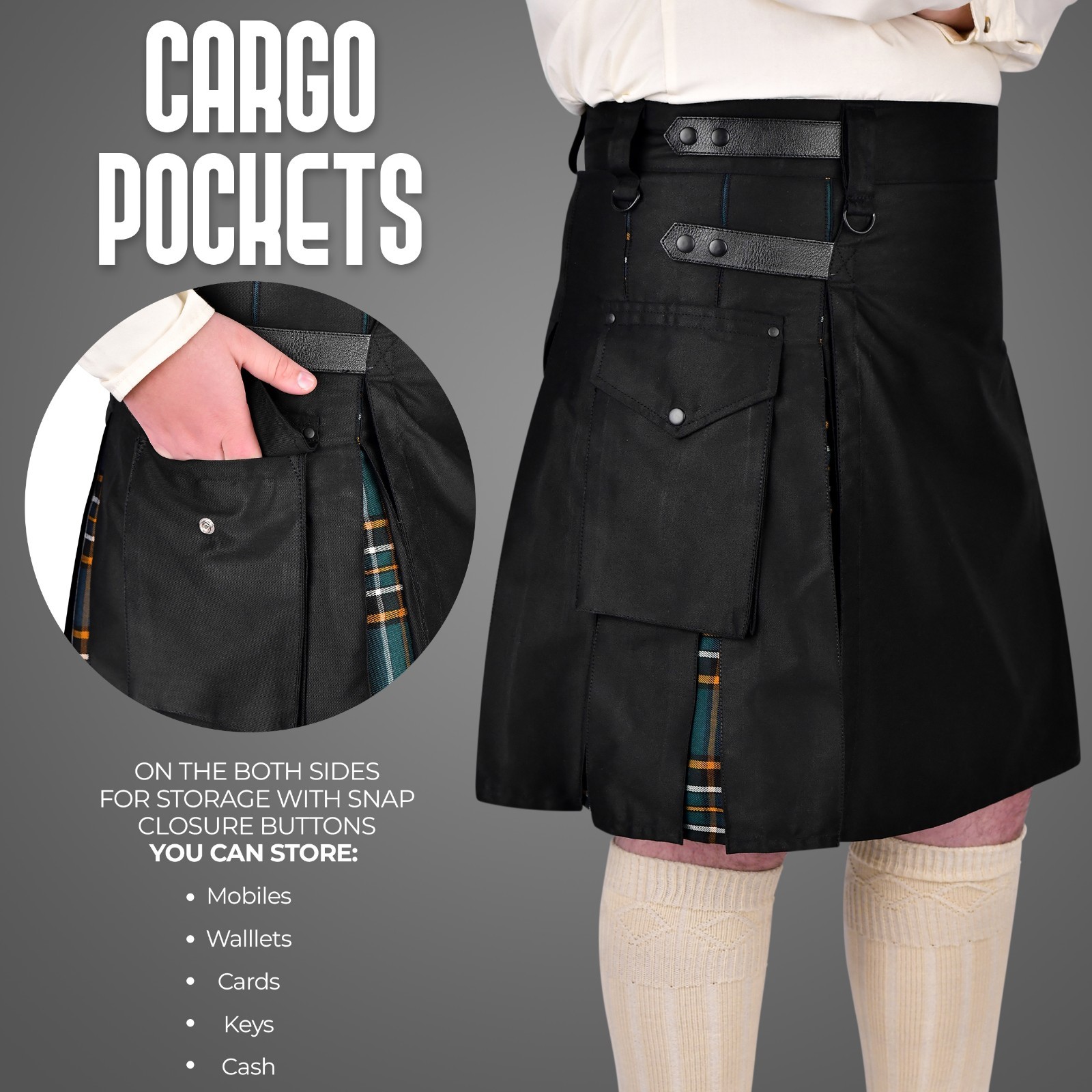Hybrid Utility Kilts for Men Scottish Traditional Kilt with Flashes Irish