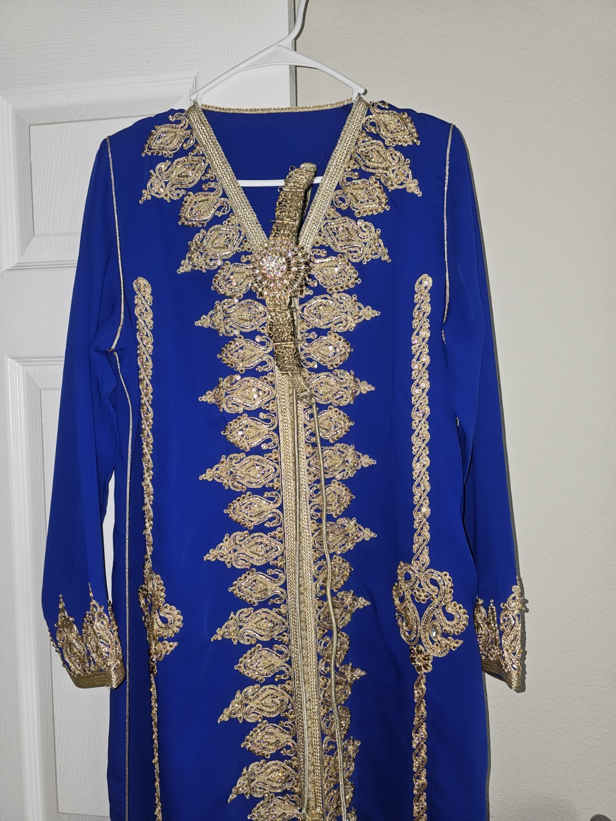 Royal Blue Embroidered Caftan with Gold Trim