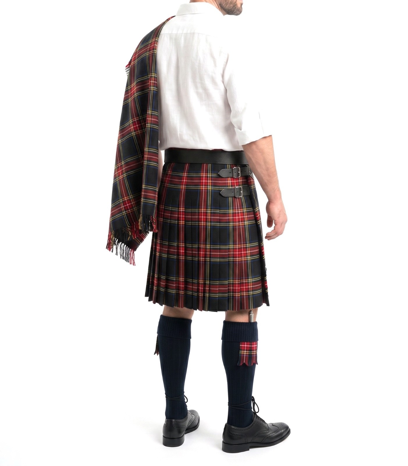 Stewart Black Tartan 8 Yard 12oz Weight Men’s Wool Blend Kilt