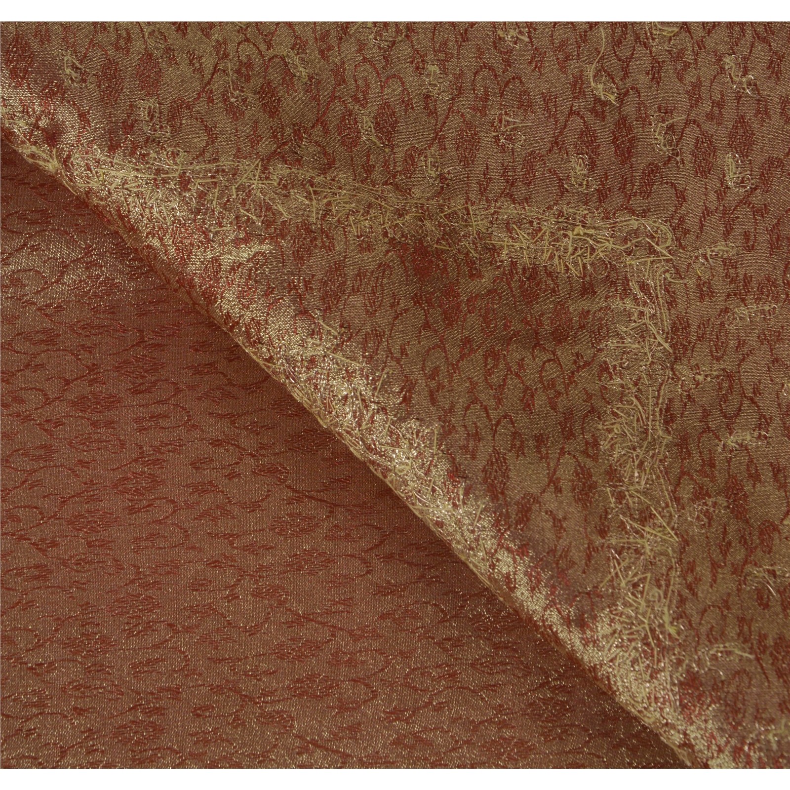 Sanskriti Sanskrit Vintage Dark Red Saree Tissue Hand Beaded Woven Craft Fabric