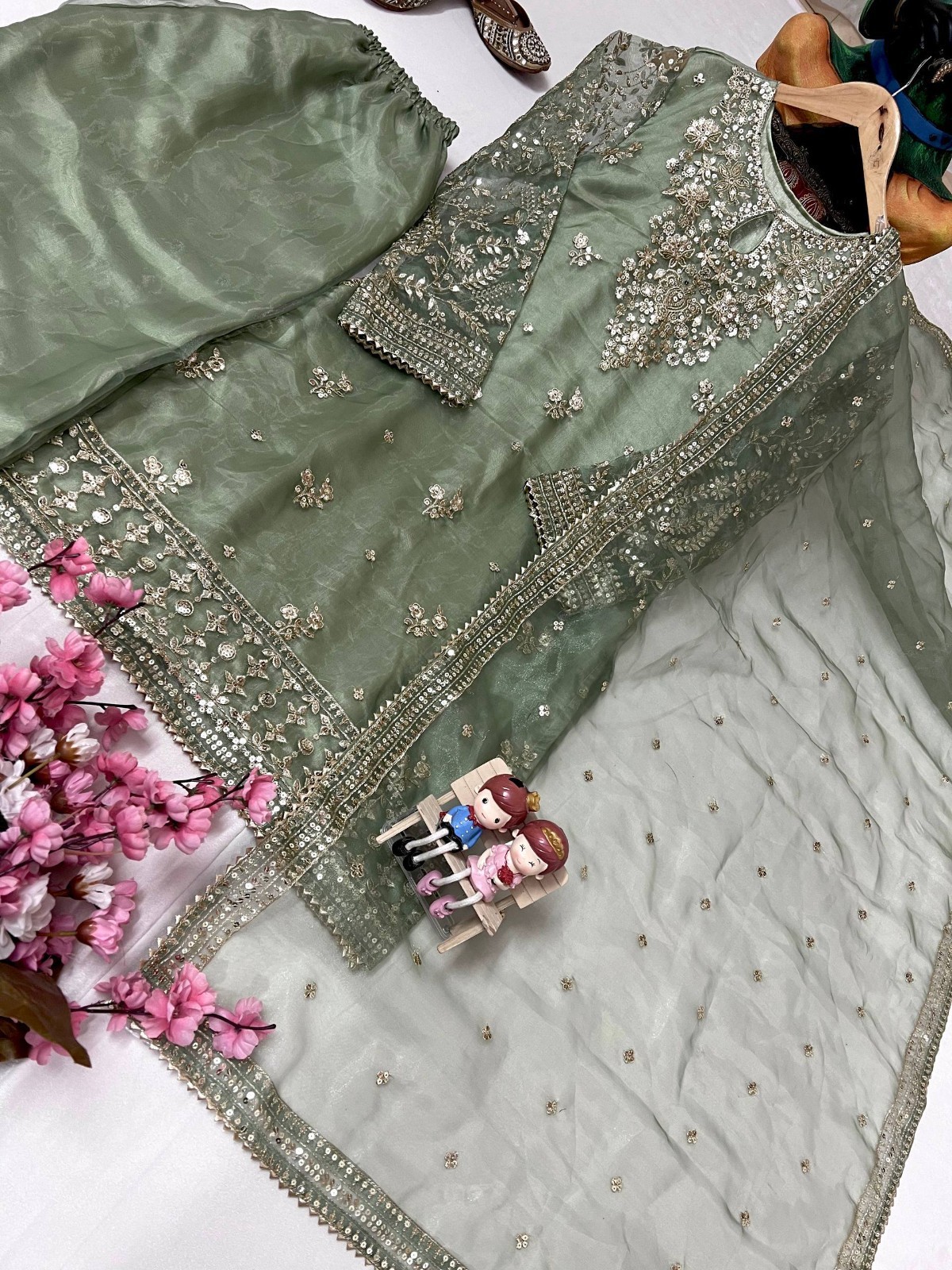 Pakistani Pista-Green Kameez Salwar Readymade Indian Party Bollywood Wedding