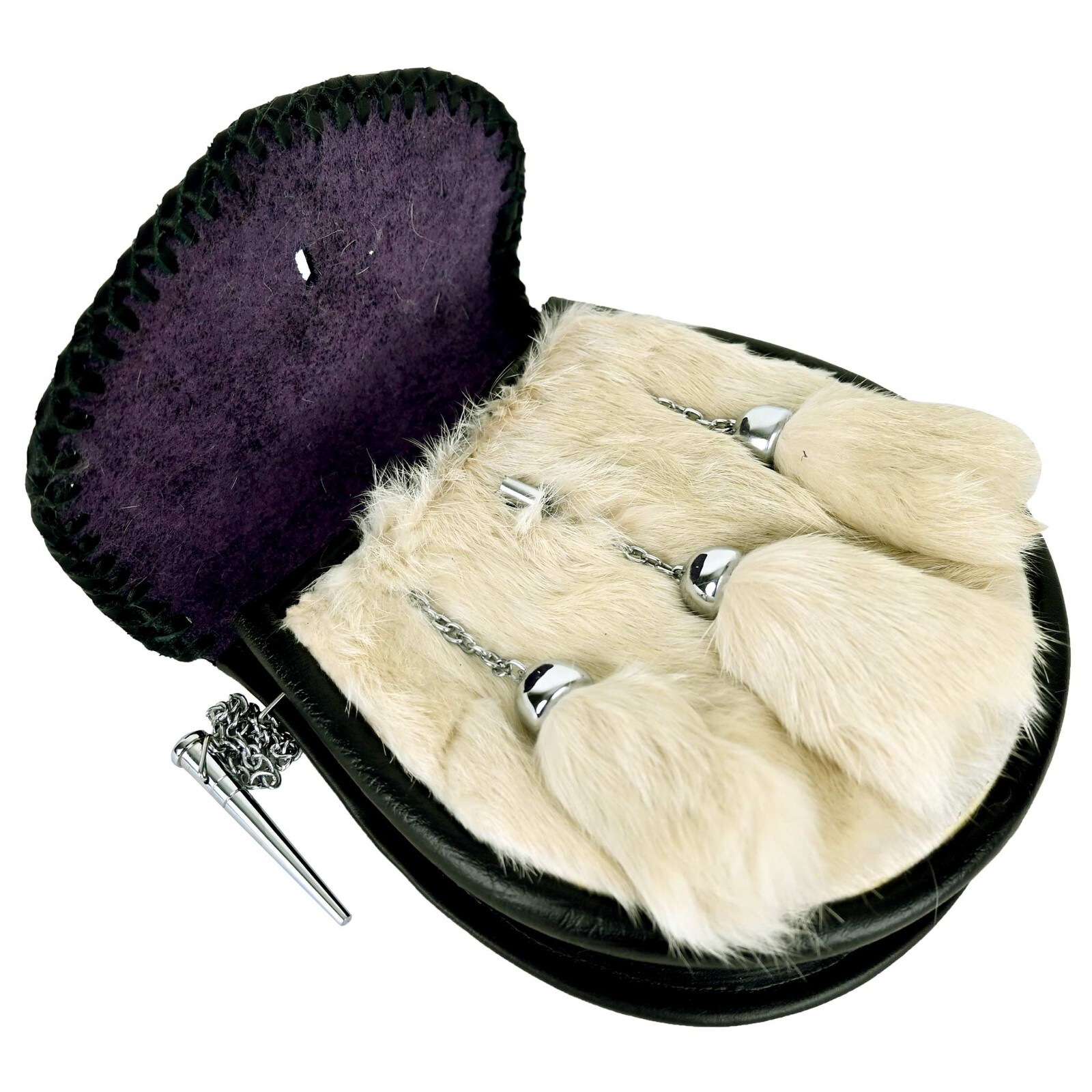 Men’s Kilt Leather Sporran with White Rabbit Fur Scottish Traditional Sporran