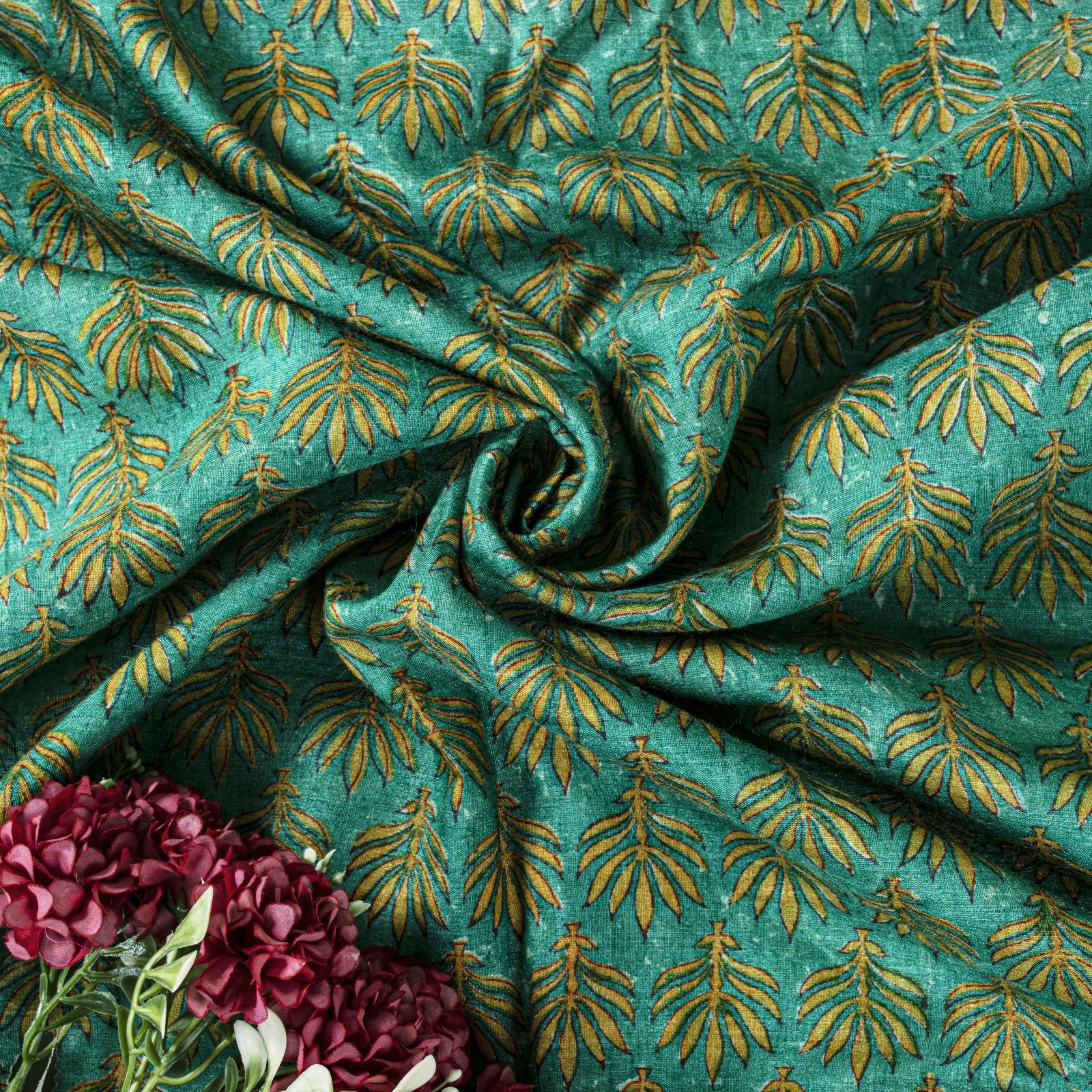 Sanskriti Vintage Green Indian Sari 100% Pure Woolen Fabric Woven Printed Sarees