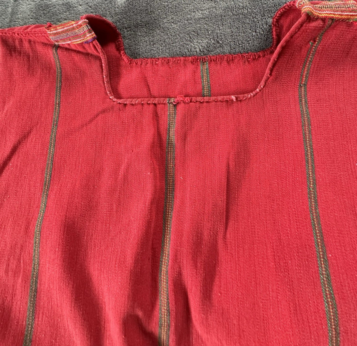 X-LARGE Vintage Hand Woven Red Striped Huipil Guatemala Boho Folk Textile Comfy