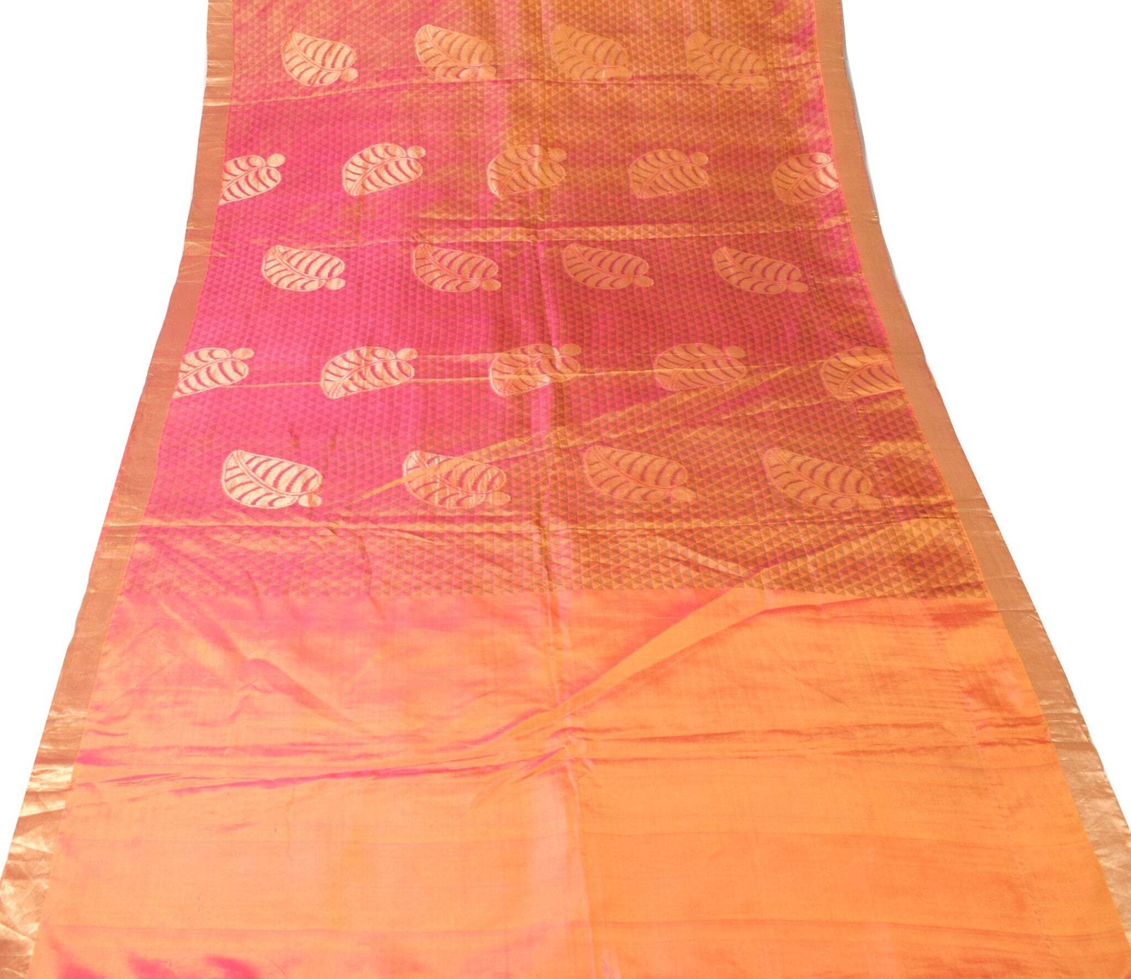 Sushila Vintage Orange Dual Toned Saree Pure Silk HEAVY Brocade 5YD Sari Fabric