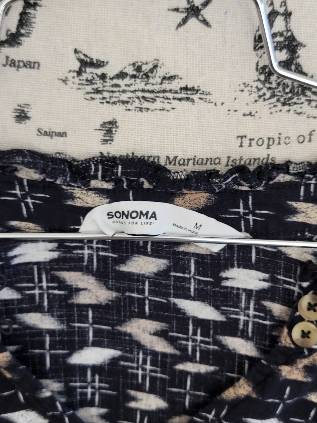 Sonoma Women’s Casual Top Size M Black Print Short Sleeve V-Neck Cotton Blend