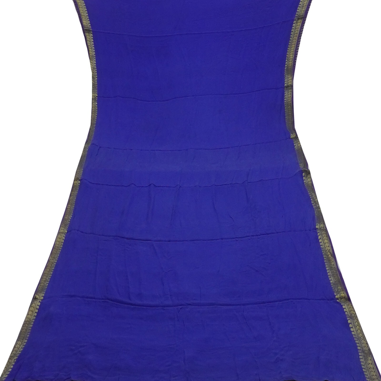 Vintage Blue Sarees 100% Pure Mysore Crepe Silk Zari Woven Sari 5YD Craft Fabric