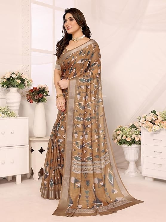 Women’s Striped Pattern Cotton Silk Saree and Unstitched Blouse Piece