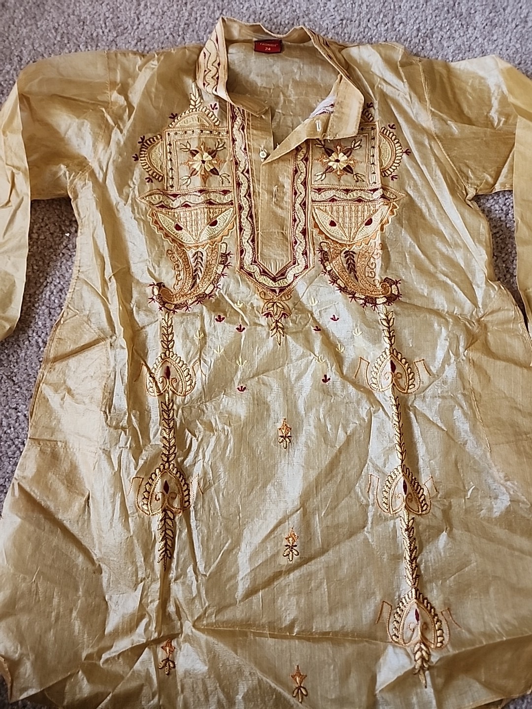 Childrens Topper Fashion Embroidered Beige Kurta and Pyjama Tussar Silk 22″x14″