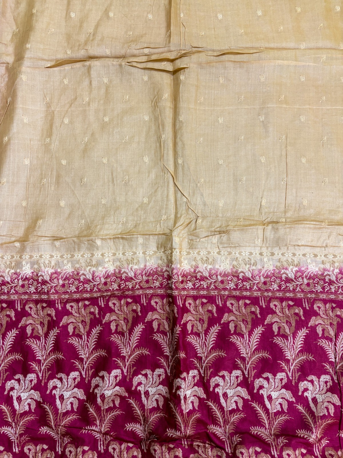 Vintage Tussar Silk Saree, Upcycled Printed Tussah Silk DIY Fabric TS1096