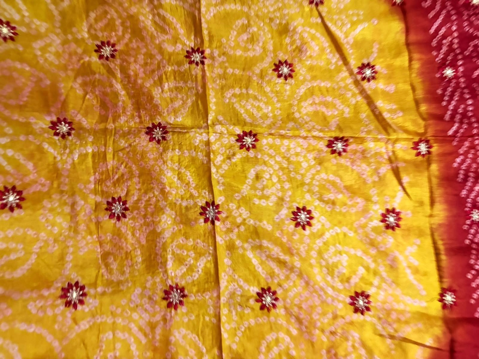 Indian Silk Dress Saree Women Wrap Vintage Bandhani Printed Crafted Dress Orange
