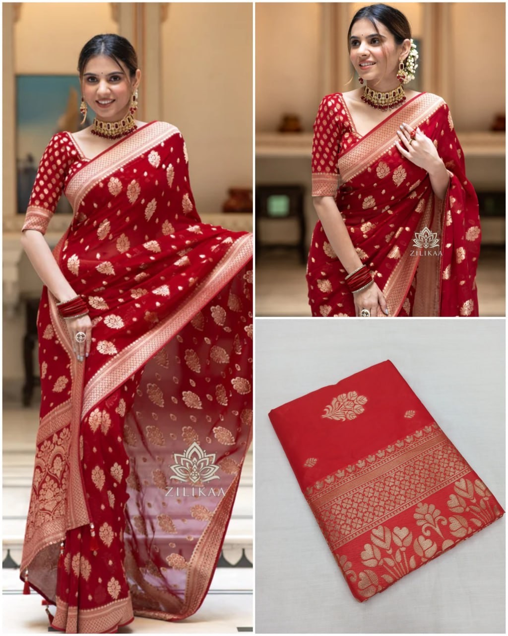 Rad Wedding Saree Soft Lichi Silk Jacquard Rich Pallu Indian Bollywood Saree