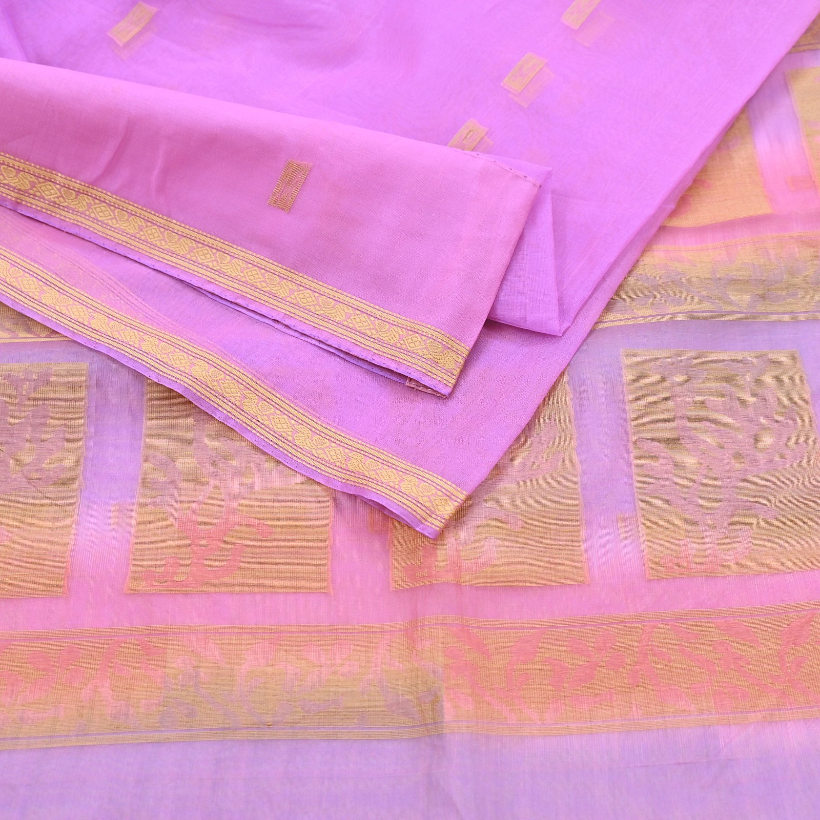 Indian Vintage Sari Purple & Pink Hand Woven 100% Pure Organza Silk Saree Fabric