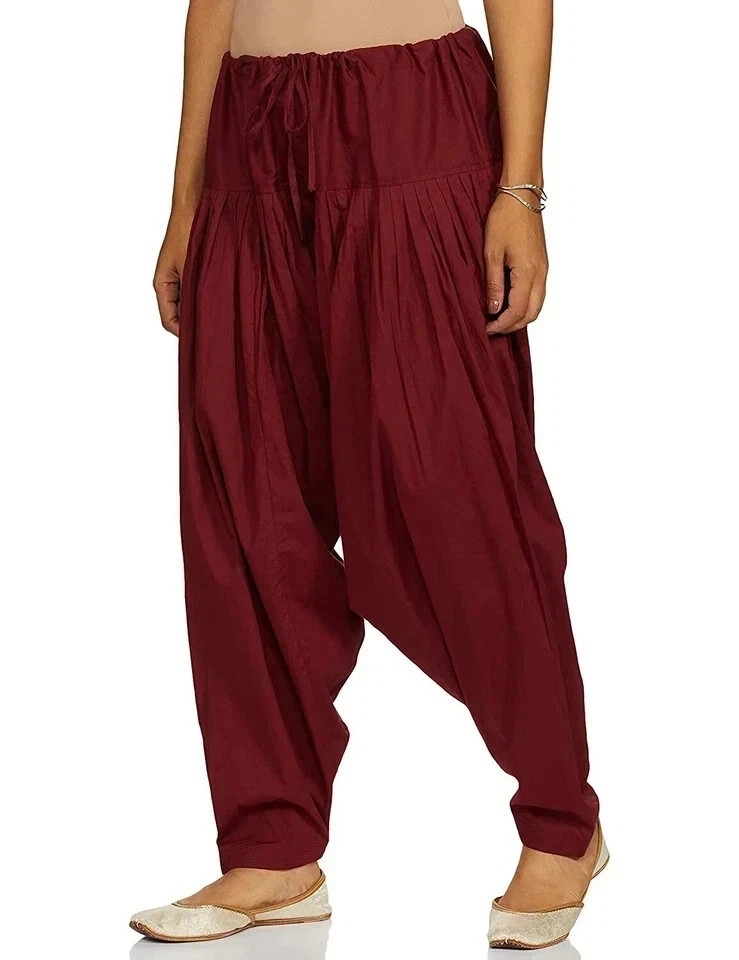 Cotton Women Patiala Salwar Regular Fit Salwar Pants Regular Maroon Free Size