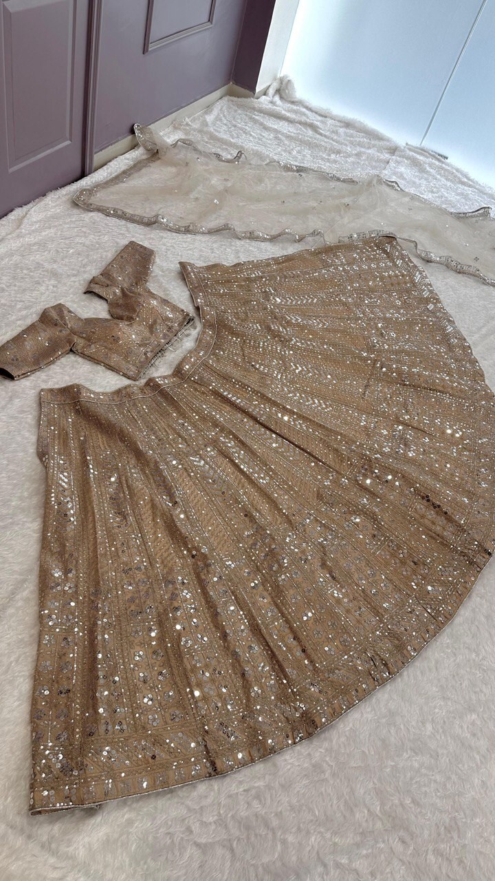Heavy Designer Beige Kasturi Silk Lehenga Choli With Net Dupatta For Women
