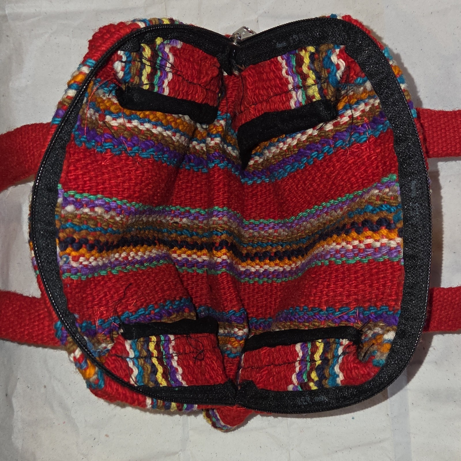 Handmade Woven Fabric Red Multi-Color Handbag Latin American Style One Size