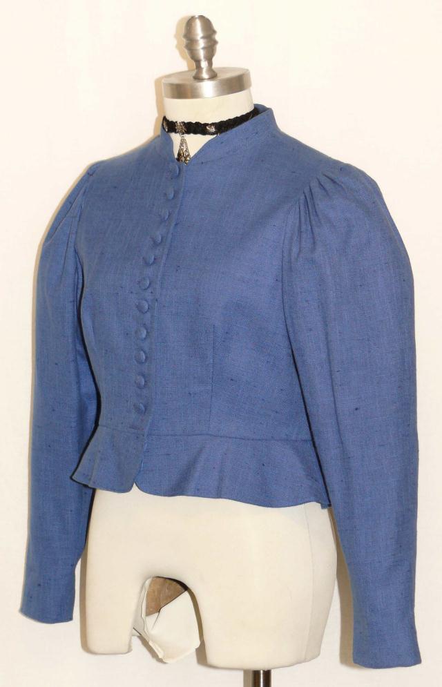 BLUE COTTON & LINEN JACKET Women Austria SUMMER Fitted PEPLUM Dress 4 6 S B36″