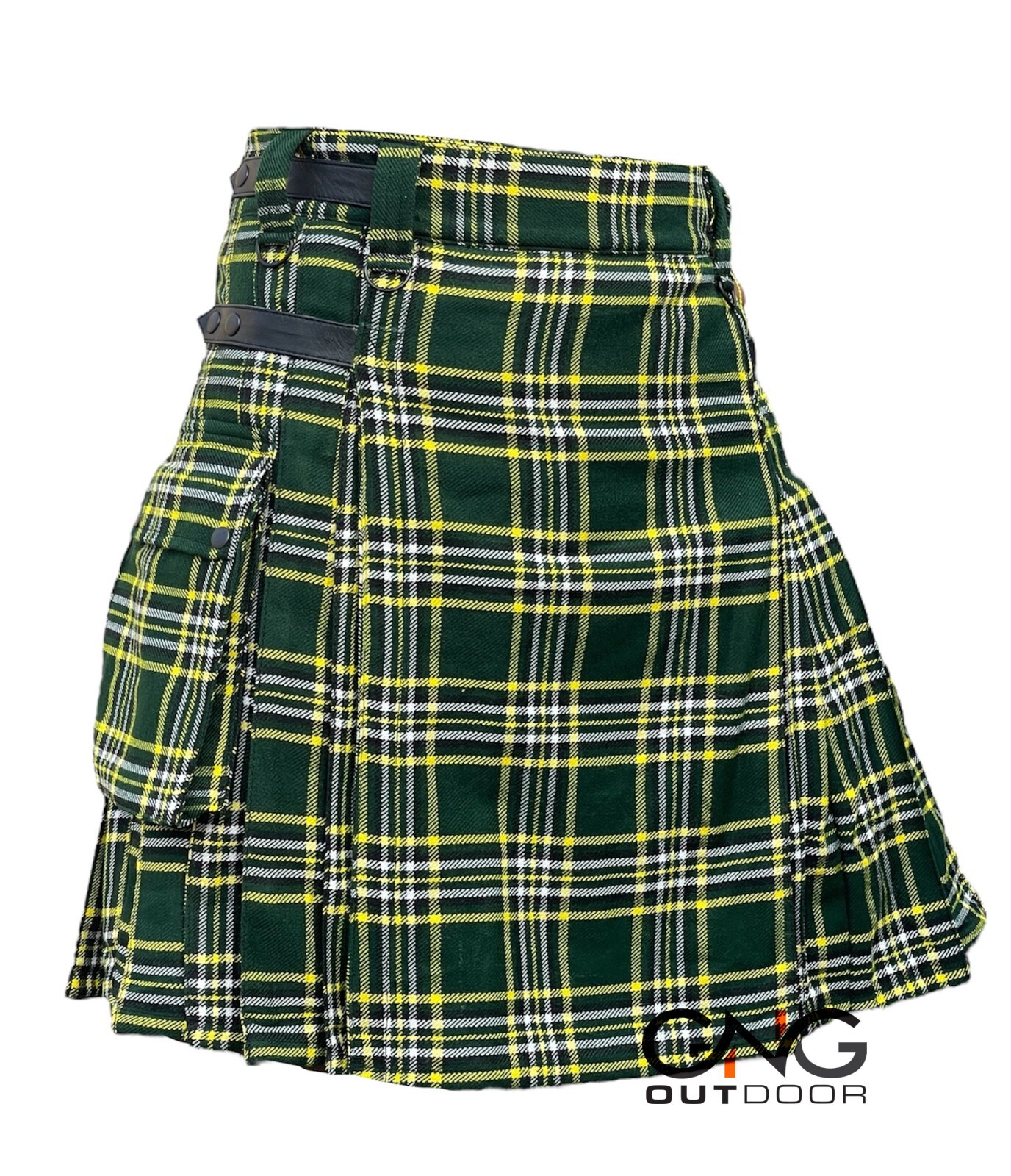 Scottish Men’s St Patrick Leather strap kilt Highland Tartan Utility kilt